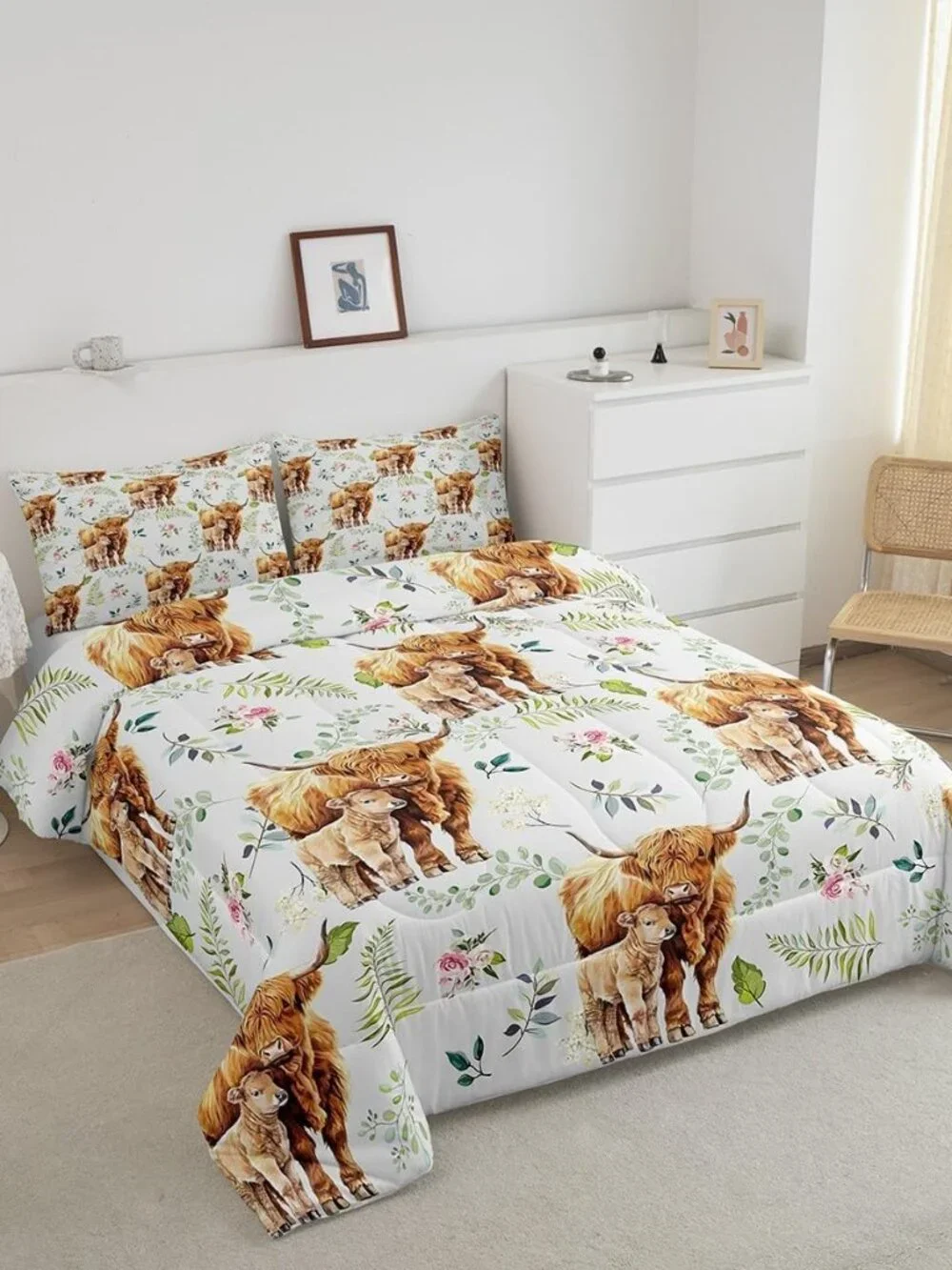 Rustic Cow Comforter Set Queen,Retro Cowhide Bedding Set for Kids Boys Girls,Hig